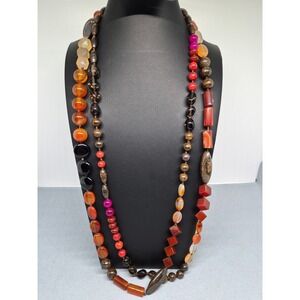 Vintage Necklace Orange Red Agate Carnelian Beaded 925 Long